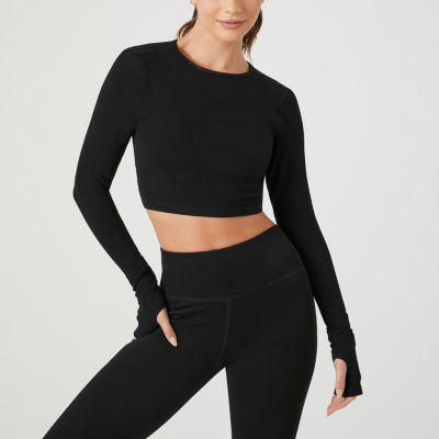 Forever 21 Technical Seamless Womens Crew Neck Long Sleeve Active Crop Top Juniors