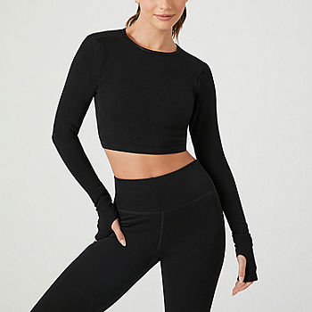 Forever 21 Technical Seamless Womens Crew Neck Long Sleeve Active Crop Top  Juniors, Color: Black - JCPenney