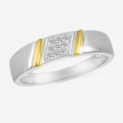 Mens 3MM 1/8 Natural White Diamond 10K Two Tone Gold