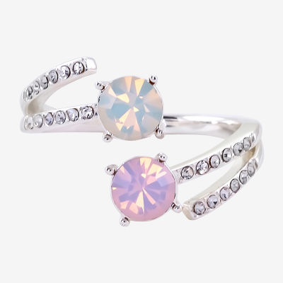 Sparkle Allure Bypass Wrap Womens Multi Color Crystal Pure Silver Over Brass Round Bypass  Cocktail Ring