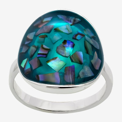 Sparkle Allure Dome Abalone Cultured Freshwater Pearl Pure Silver Over Brass Round Cocktail Ring