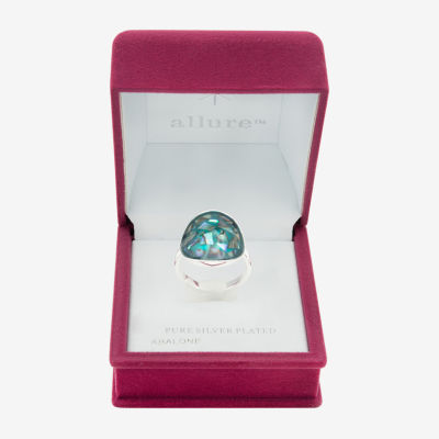 Sparkle Allure Dome Abalone Cultured Freshwater Pearl Pure Silver Over Brass Round Cocktail Ring