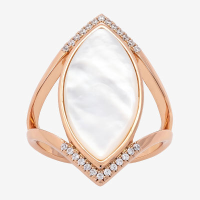 Sparkle Allure Split Shank Mother Of Pearl Cultured Freshwater 18K Rose Gold Over Brass Cocktail Ring