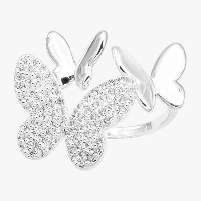 Sparkle Allure Cubic Zirconia Pure Silver Over Brass Butterfly Cocktail Ring