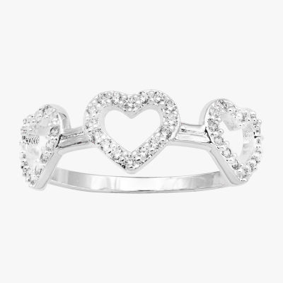 Sparkle Allure Triple Womens Cubic Zirconia Pure Silver Over Brass Heart Delicate Band