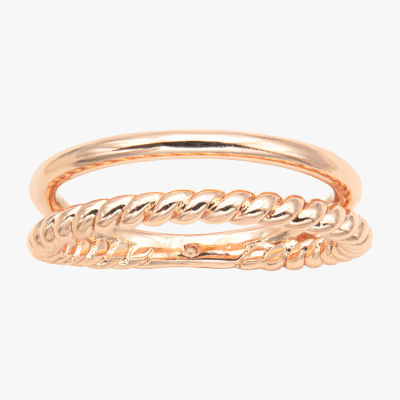 Sparkle Allure Rope Twist Faux Stacked 18K Rose Gold Over Brass Band