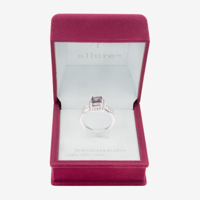 Sparkle Allure Split Shank Cubic Zirconia Pure Silver Over Brass Halo Cocktail Ring