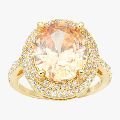Sparkle Allure Cubic Zirconia 14K Gold Over Brass Oval Halo Cocktail Ring