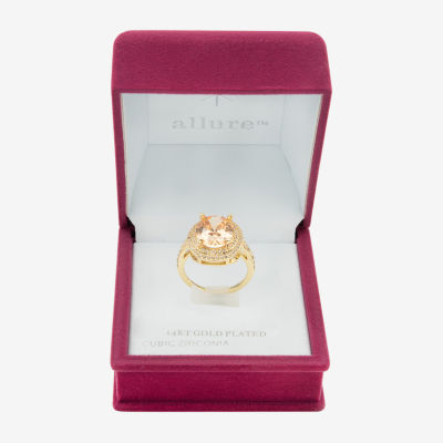 Sparkle Allure Womens Champagne Cubic Zirconia 14K Gold Over Brass Oval Halo Cocktail Ring