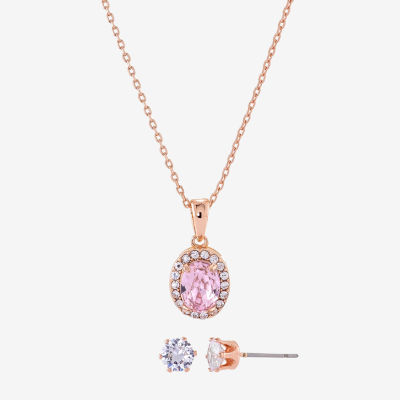 Sparkle Allure Halo Womens Pink Crystal 18K Rose Gold Over Brass Oval 2-pc. Jewelry Set