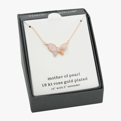 Sparkle Allure Mother Of Pearl Cultured Freshwater Pearl 18K Rose Gold Over Brass 16 Inch Link Butterfly Pendant Necklace