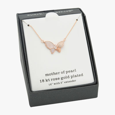 Sparkle Allure Womens White Mother Of Pearl Cultured Freshwater Pearl 18K Rose Gold Over Brass Butterfly 16 Inch Pendant Necklace