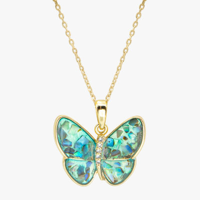 Sparkle Allure Abalone Cultured Freshwater Pearl 14K Gold Over Brass 16 Inch Link Butterfly Pendant Necklace