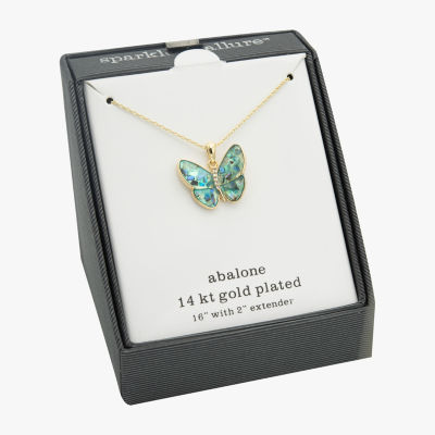 Sparkle Allure Abalone Cultured Freshwater Pearl 14K Gold Over Brass 16 Inch Link Butterfly Pendant Necklace