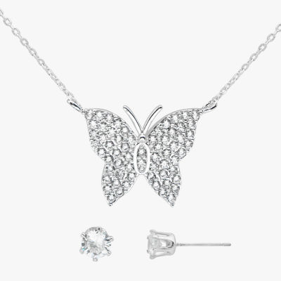 Sparkle Allure Womens Cubic Zirconia Pure Silver Over Brass Butterfly 2-pc. Jewelry Set