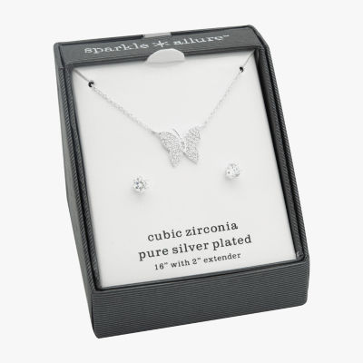 Sparkle Allure Womens Cubic Zirconia Pure Silver Over Brass Butterfly 2-pc. Jewelry Set