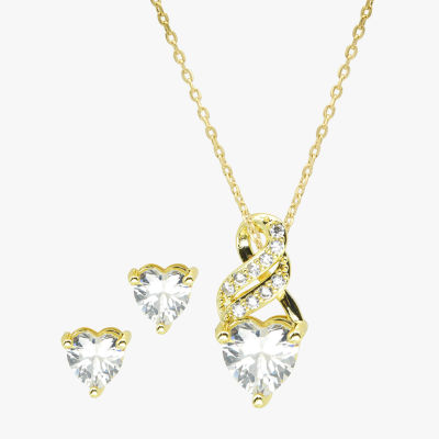 Sparkle Allure Womens Cubic Zirconia 14K Gold Over Brass Heart 2-pc. Jewelry Set