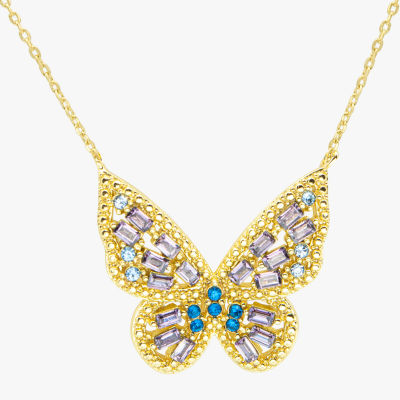 Sparkle Allure Cubic Zirconia 14K Gold Over Brass 16 Inch Link Butterfly Pendant Necklace