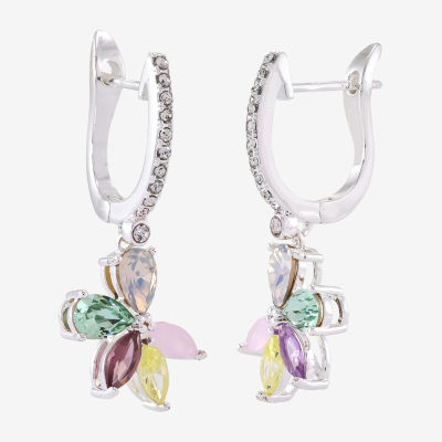 Sparkle Allure Womens Multi Color Crystal Pure Silver Over Brass Flower Drop Earrings