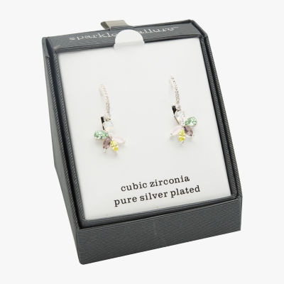 Sparkle Allure Crystal Pure Silver Over Brass Flower Drop Earrings