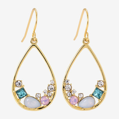 Sparkle Allure Cluster Crystal 14K Gold Over Brass Drop Earrings