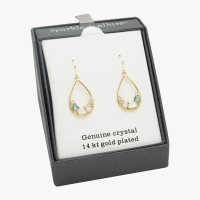 Sparkle Allure Cluster Crystal 14K Gold Over Brass Drop Earrings