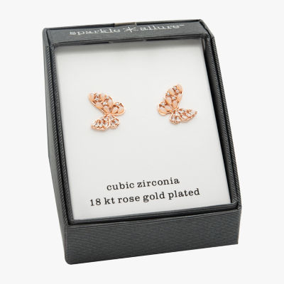 Sparkle Allure Mother Of Pearl Cultured Freshwater Pearl 18K Rose Gold Over Brass 12.7mm Butterfly Stud Earrings