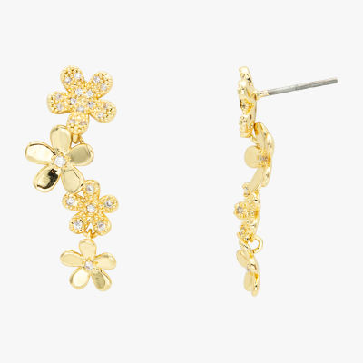 Sparkle Allure Cubic Zirconia 14K Gold Over Brass Flower Drop Earrings