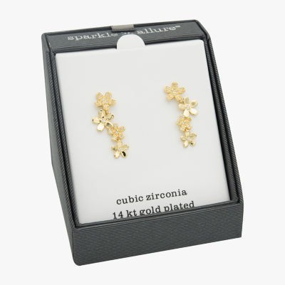 Sparkle Allure Cubic Zirconia 14K Gold Over Brass Flower Drop Earrings