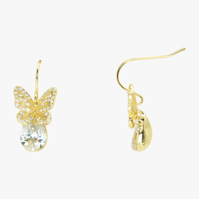 Sparkle Allure Cubic Zirconia 14K Gold Over Brass Butterfly Drop Earrings