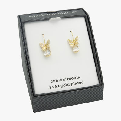 Sparkle Allure Cubic Zirconia 14K Gold Over Brass Butterfly Drop Earrings