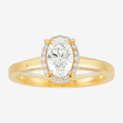 (H-I / Si1-Si2) Womens 1 CT. T.W. Lab Grown White Diamond 10K Gold Oval Halo Engagement Ring