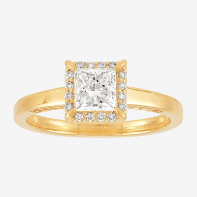 (H-I / Si1-Si2) Womens 1 CT. T.W. Lab Grown White Diamond 10K Gold Halo Engagement Ring