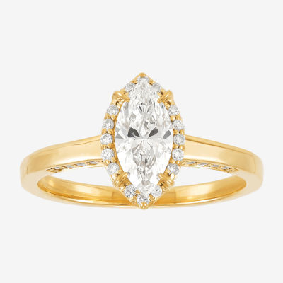 (H-I / Si1-Si2) Womens 1 CT. T.W. Lab Grown White Diamond 10K Gold Marquise Halo Engagement Ring