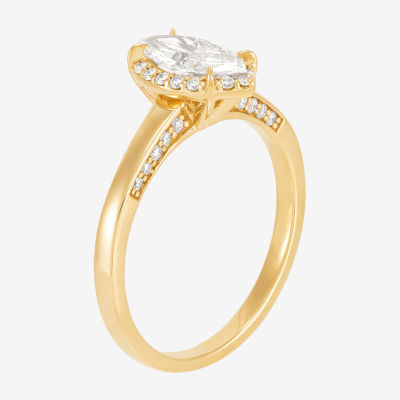 (H-I / Si1-Si2) Womens 1 CT. T.W. Lab Grown White Diamond 10K Gold Marquise Halo Engagement Ring