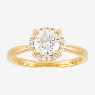 (H-I / Si1-Si2) Womens 1 1/4 CT. T.W. Lab Grown White Diamond 10K Gold Round Halo Engagement Ring