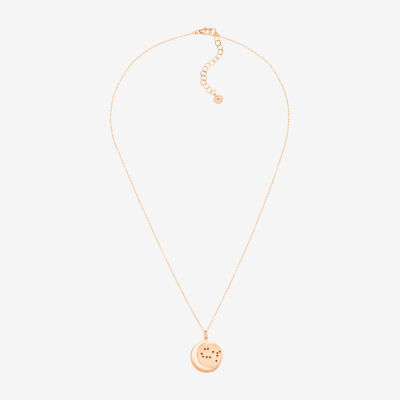 Womens Lab Created White Crystal 14K Rose Gold Over Silver 14K Rose Gold Circle Pendant Necklace