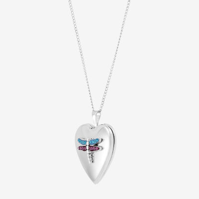 Womens Lab Created White Crystal Sterling Silver Heart Locket Necklace