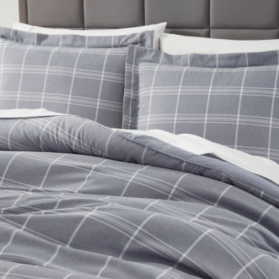 Sweet Home Collection Chambray Weave Plaid Midweight Down Alternative Comforter Set