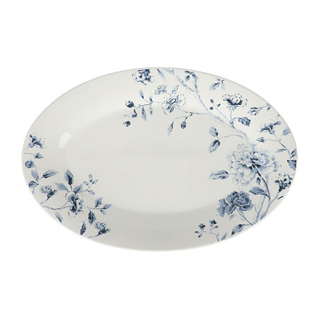 Martha Stewart Empress Bouquet 17-inch Fine Ceramic Serving Platter, One Size, Blue