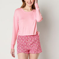 Arizona Body Womens Juniors Long Sleeve Crew Neck Pajama Top, Large, Pink