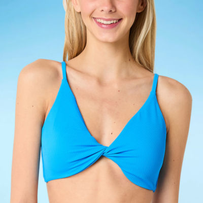 Decree Adjustable Straps Neon Textured Bralette Bikini Swimsuit Top Juniors