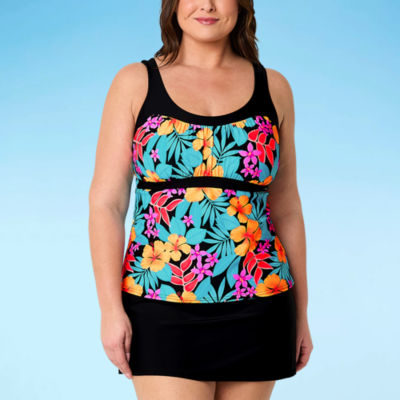 ZeroXposur Floral Tankini Swimsuit Top Plus, Color: Cascade - JCPenney