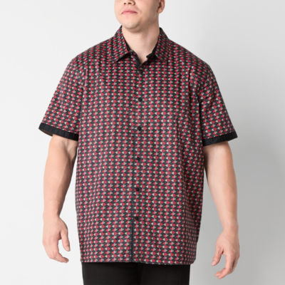 Shaquille O'Neal XLG Solid Big and Tall Mens Regular Fit Short Sleeve Geometric Button-Down Shirt