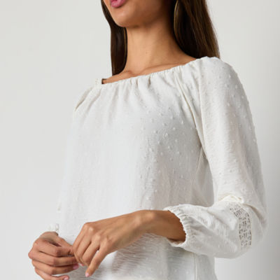 Frye and Co. Womens Round Neck 3/4 Sleeve Blouse