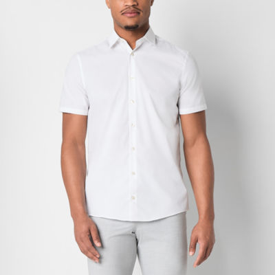 J. Ferrar Slim Mens Fit Short Sleeve Button-Down Shirt