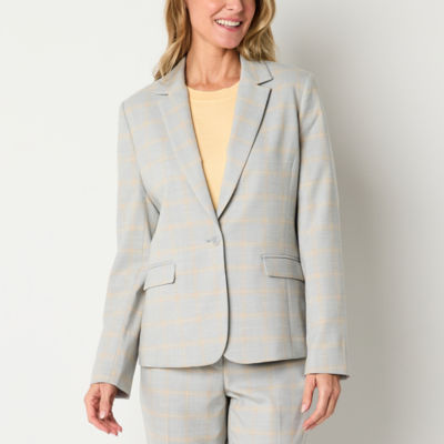 Liz Claiborne Womens Regular Fit Blazer, Color: Grey Windowpane - JCPenney