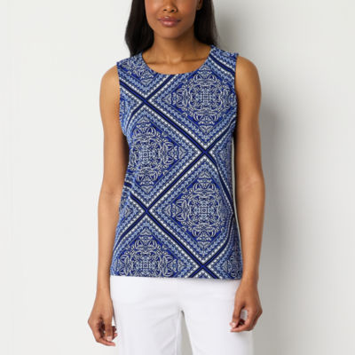 Liz Claiborne Womens Round Neck Sleeveless Shell