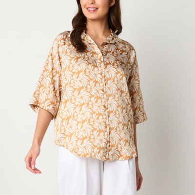 Worthington Womens 3/4 Sleeve Regular Fit Button-Down Shirt