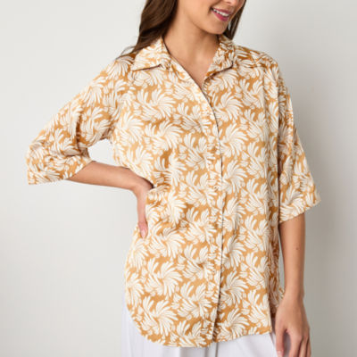 Worthington Womens 3/4 Sleeve Regular Fit Button-Down Shirt
